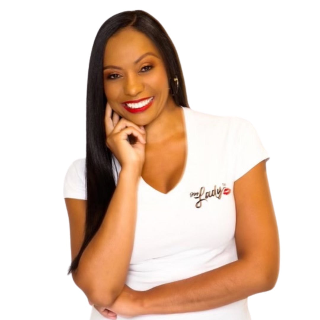 Hey Lady💋™ Signature Embroidered Slim fit V-Neck T-shirt