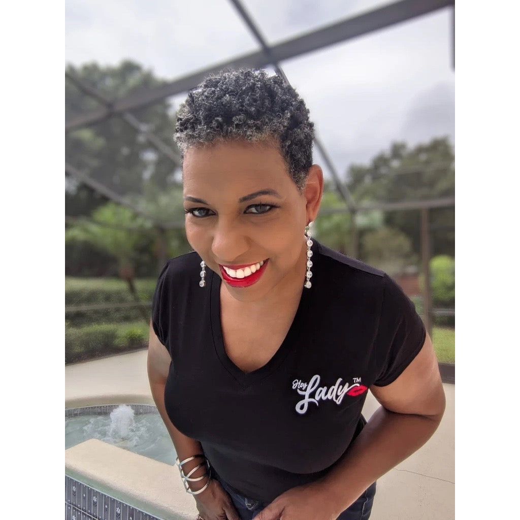 Hey Lady💋™ Signature Embroidered Slim fit V-Neck T-shirt